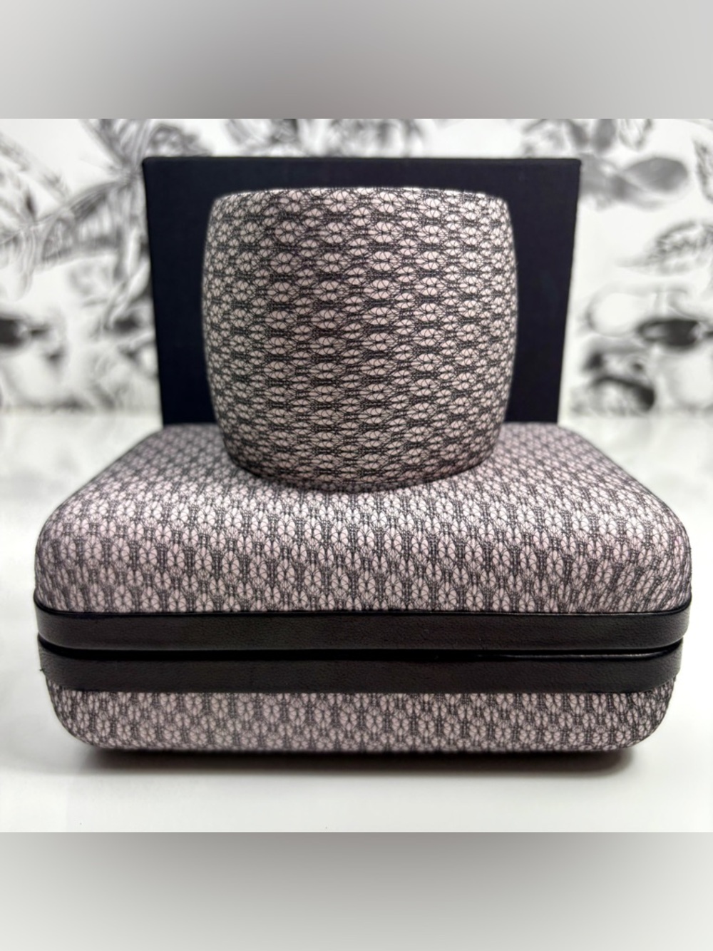 Natalia Brilli Pink Leather Black Lace Bangle Bracelet & Matching Clutch Purse